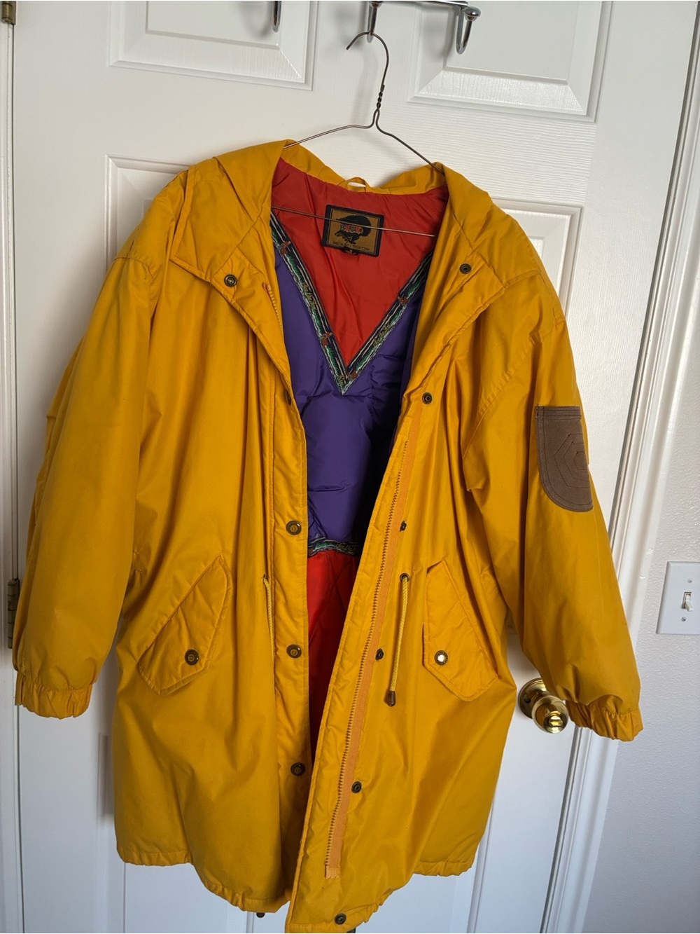 Men's Yellow Raincoat with Brown Elbow Patch